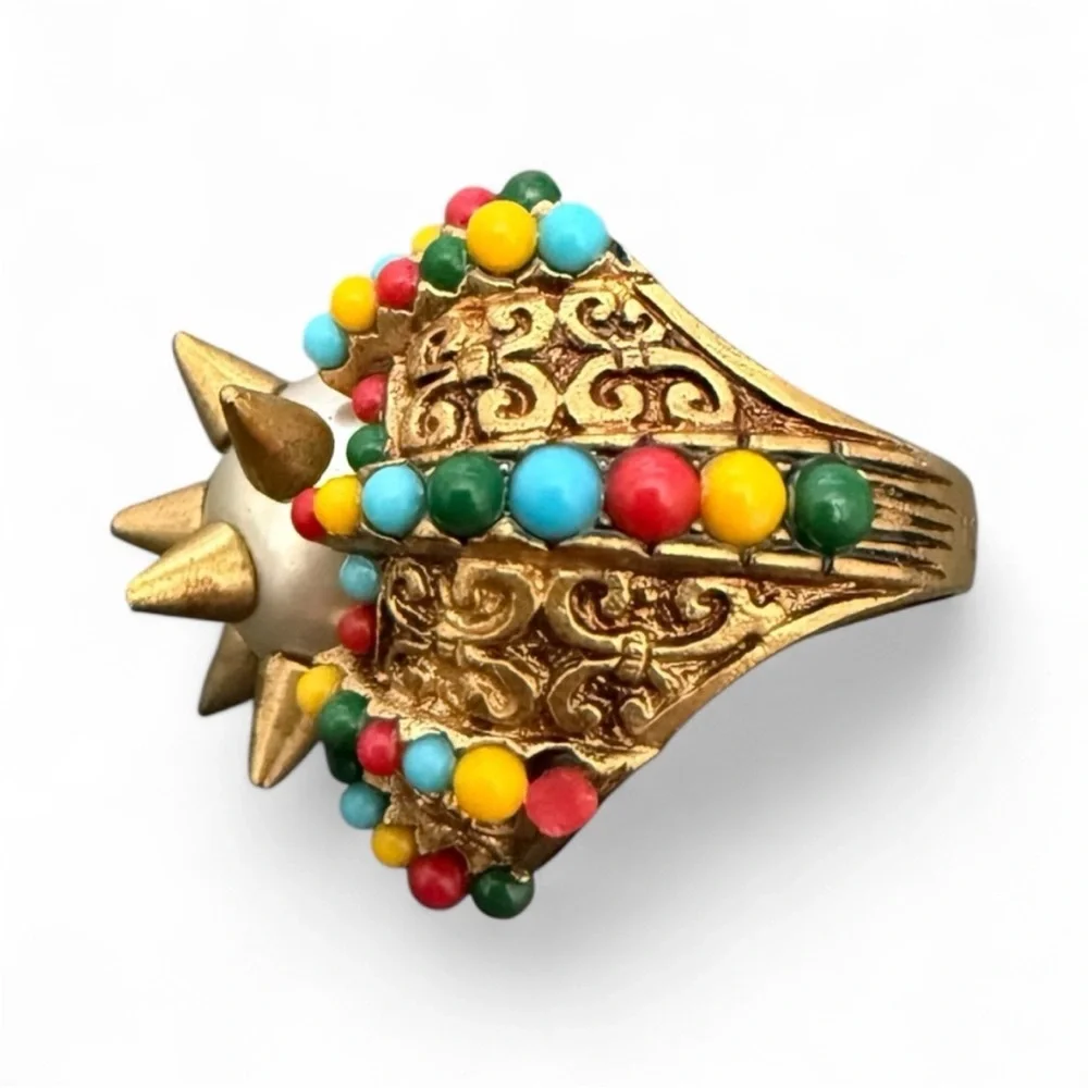 Gucci Gold Ring with Colorful Beads. Statement ring. Cocktail ring. Luxury